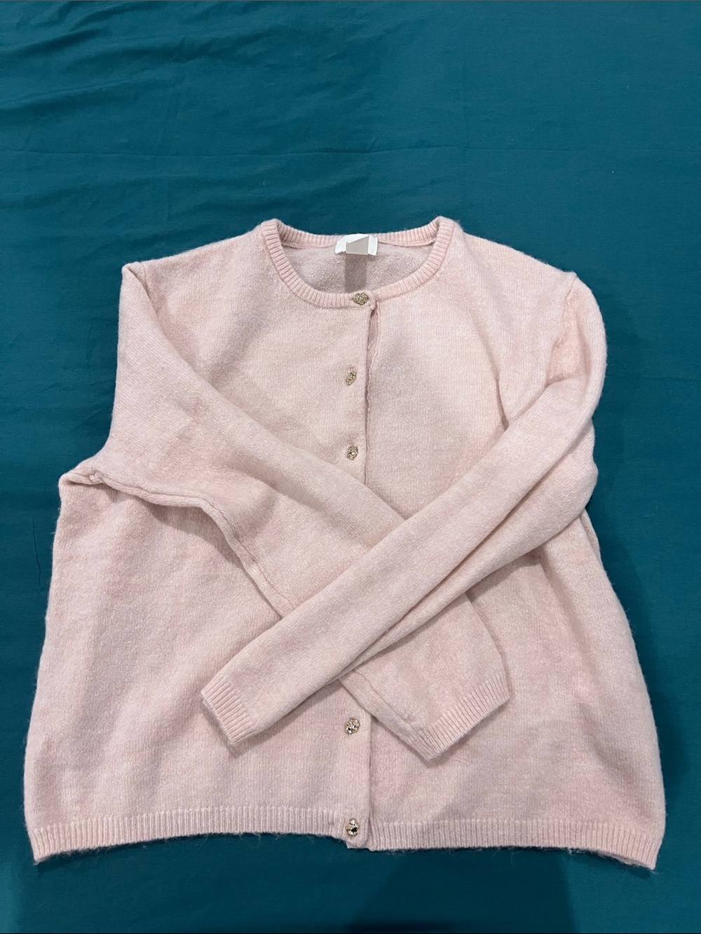 H&M Pale Pink Button-Up Crewneck Cardigan